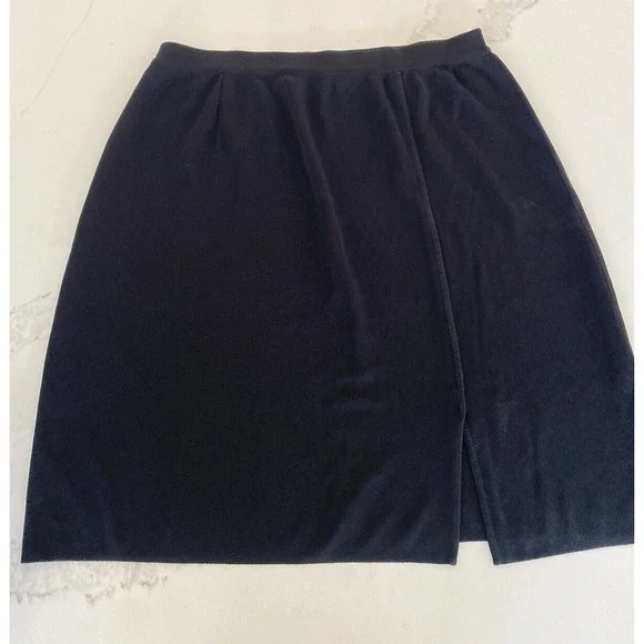 Exclusively Misook Skirt Black Pencil Straight Pull On Stretch Knitted Slit - Picture 1 of 6